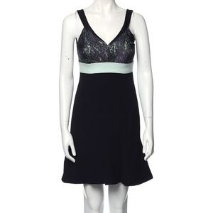 J Mendel V Neck Party Cocktail Mini Dress Black Size XS